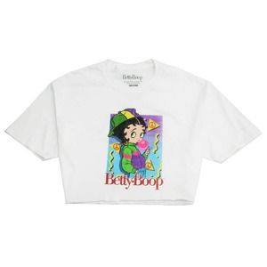 Betty Boop Women's Officially Licensed Vintage Art Crop Top Tee T-Shirt - White